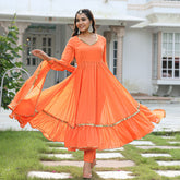 Orange Georgette Gota Work Anarkali suit Set