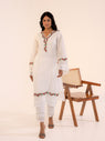 White Cotton Kurta Set with Floral Embroidery