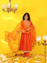 Orange Cotton Gota Work Anarkali Suit Set
