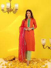 Ruksaar Orange Jacquard Suit Set