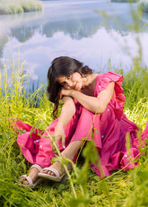 Peach Embroidery Maxi Dress