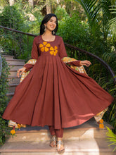 Maroon Mul Cotton Appliqué Work Anarkali Suit Set
