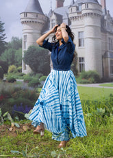 Pure cotton Solid Shirt with Long Tie Dye Skirt