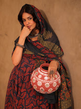 Black & Red Ajrakh Hand Block Cotton A-Line Kurta Set