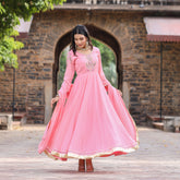 Peach Zardozi Work Georgette Anarkali Suit Set