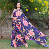 Asheera Blue Floral Gota Work Pre Stitched 1 min Saree