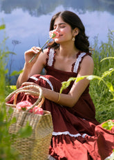 maroon pure mul cotton maxi gown dress