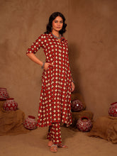 Red & Cream Geometric Star Print Cotton A-Line Kurta Set