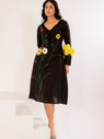 Black Floral Embroidered Cotton Midi Dress