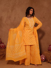 Yellow Hand Block Print Cotton Sharara Set