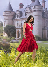 Castle Bloom – Hot Pink Halter Tie Midi Dress