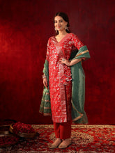 Moonlit Red Jacquard Silk Suit Set