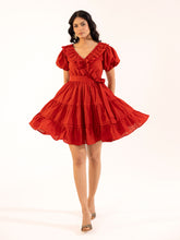 Brick Red Ruffle Tiered Mini Dress