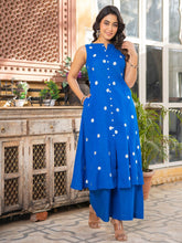 Blue Polka Dot Embroidered Kurta Co Ord Set