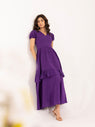 Royal Purple Pintuck Puff Sleeve Tiered Maxi Dress