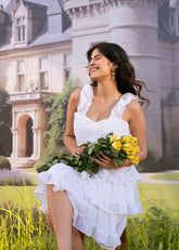 White Georgette Ruffle Frill Dress