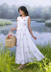 White Pure Cotton Embroidery Dress