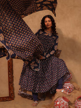 Aahana Navy Blue Floral Boota Print Cotton Anarkali Set