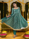 Teal Heavy Embroidered Anarkali Suit Set