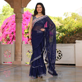 Asheera Blue Georgette Gota Work Pre Drape 1 min ruffle Saree