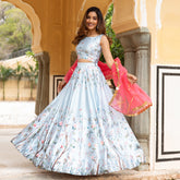 Kimaya Satin Blue Floral Lehnga Set