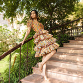 Bella Yellow Printed Frill Dress