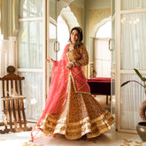 Yellow Chanderi Printed Gota Work Lehnga Set
