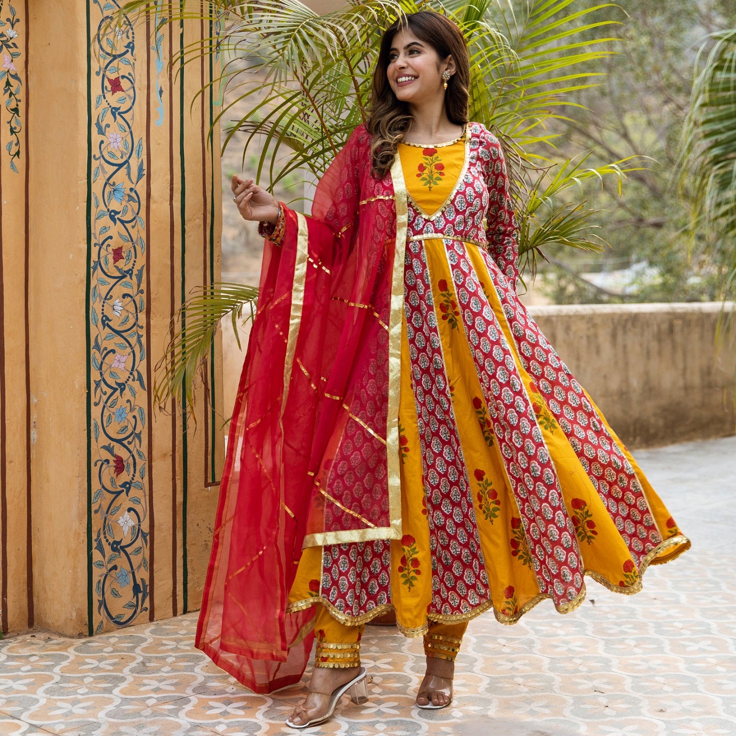 Sahiba Floral Hand Block Pure Cotton Anarkali Suit Set – ASHEERA