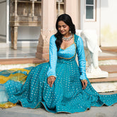 Seagreen Chanderi Jacquard Anarkali Suit Set