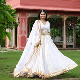Sneha White Georgette Gota Work Lehnga Set