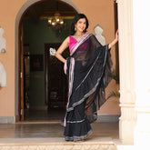 Asheera Black Georgette Gota Work Ready To Wear Saree