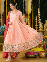 Peach Tissue Heavy Embroidered Anarkali Suit Set