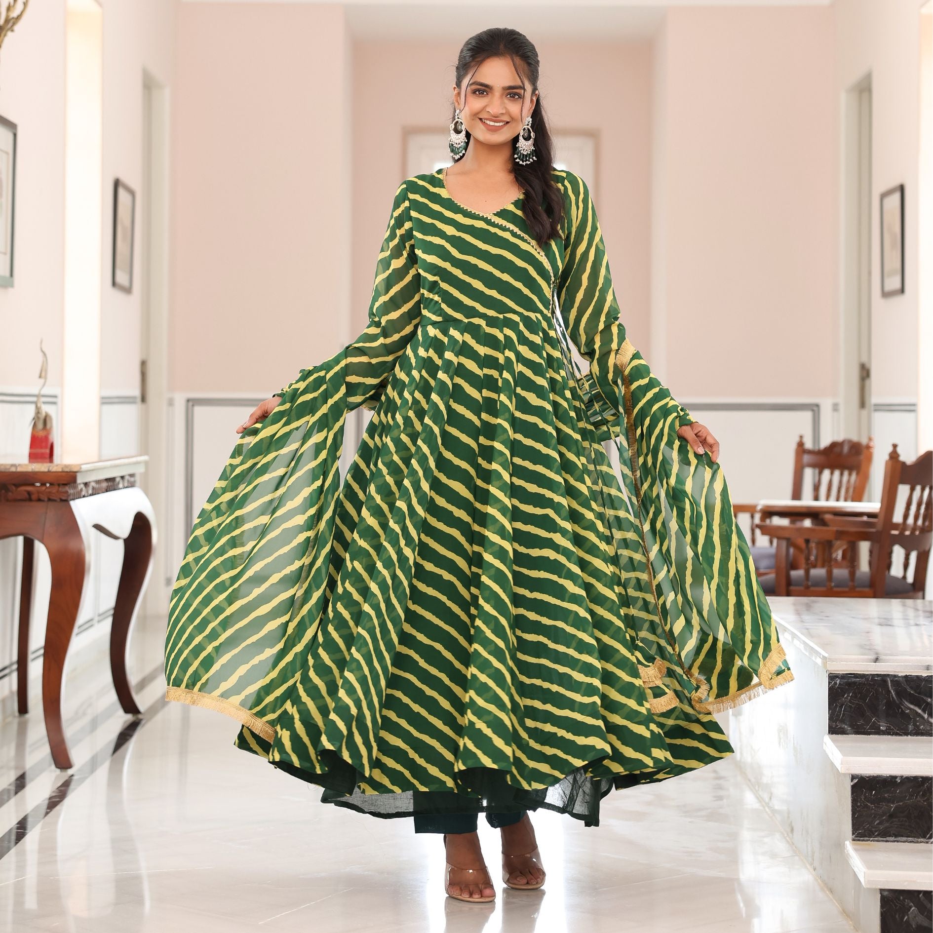 Green Lehriya Anarkali Suit Set 5XL Green Lehriya Anarkali Suit Set 5XL