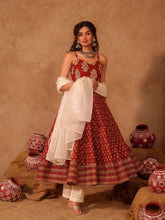 Rust Red Floral Boota Cotton Anarkali Set