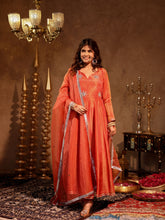 Ishika Orange Tissue Hand Embroidered Anarkali Suit Set