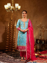 Asheera Blue Silk Jacquard Suit Set