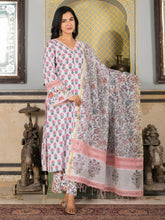 Asheera White Floral Handblock Suit Set