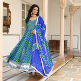 Vedika Blue Lehriya Anrakali Suit Set
