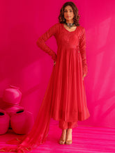 Mayra Red Georgatte Anarkali Suit Set