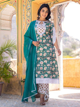 Asheera Green Floral Handblock Suit Set