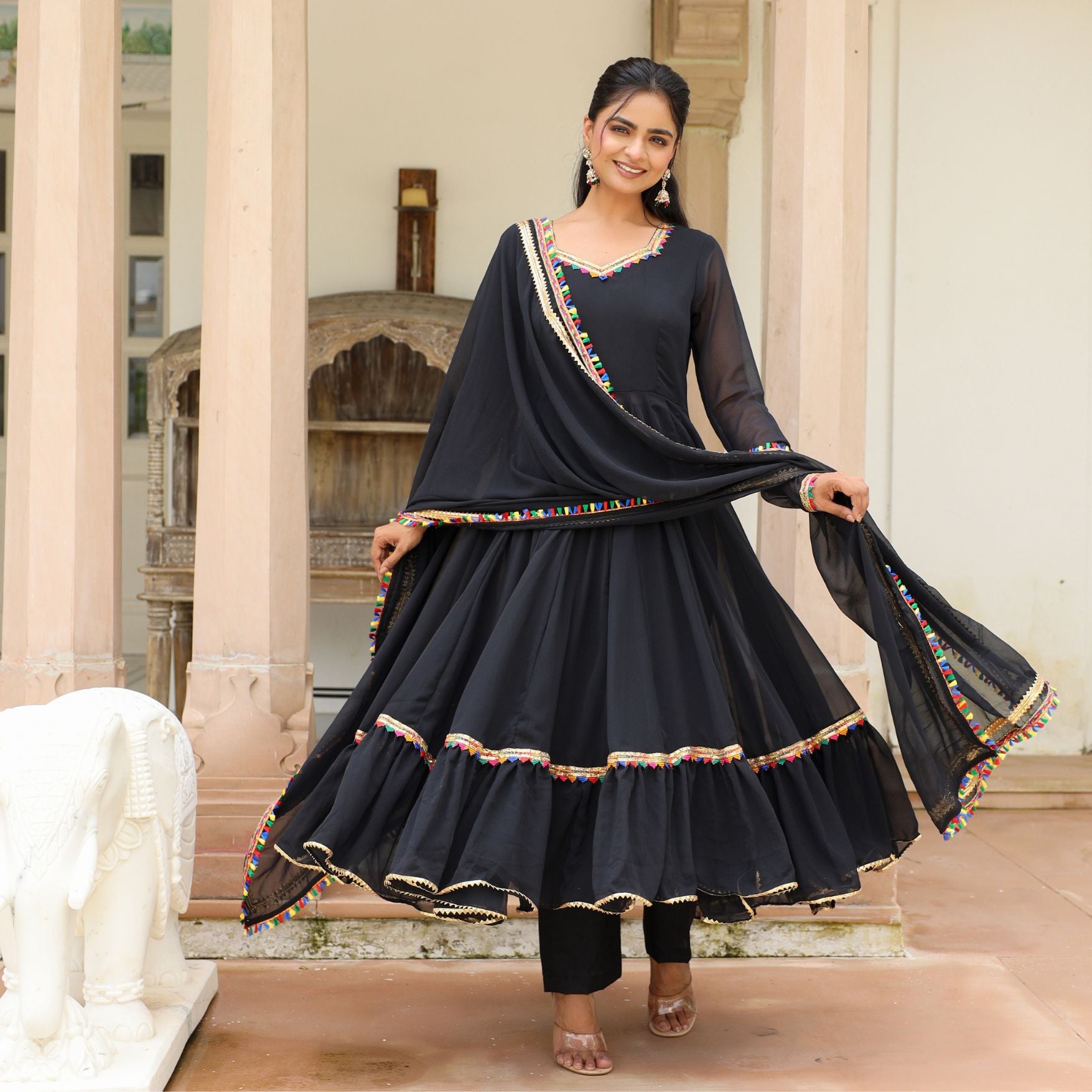 Asheera Black Georgette Anarkali Suit Set 3XL Asheera Black Georgette Anarkali Suit Set 3XL