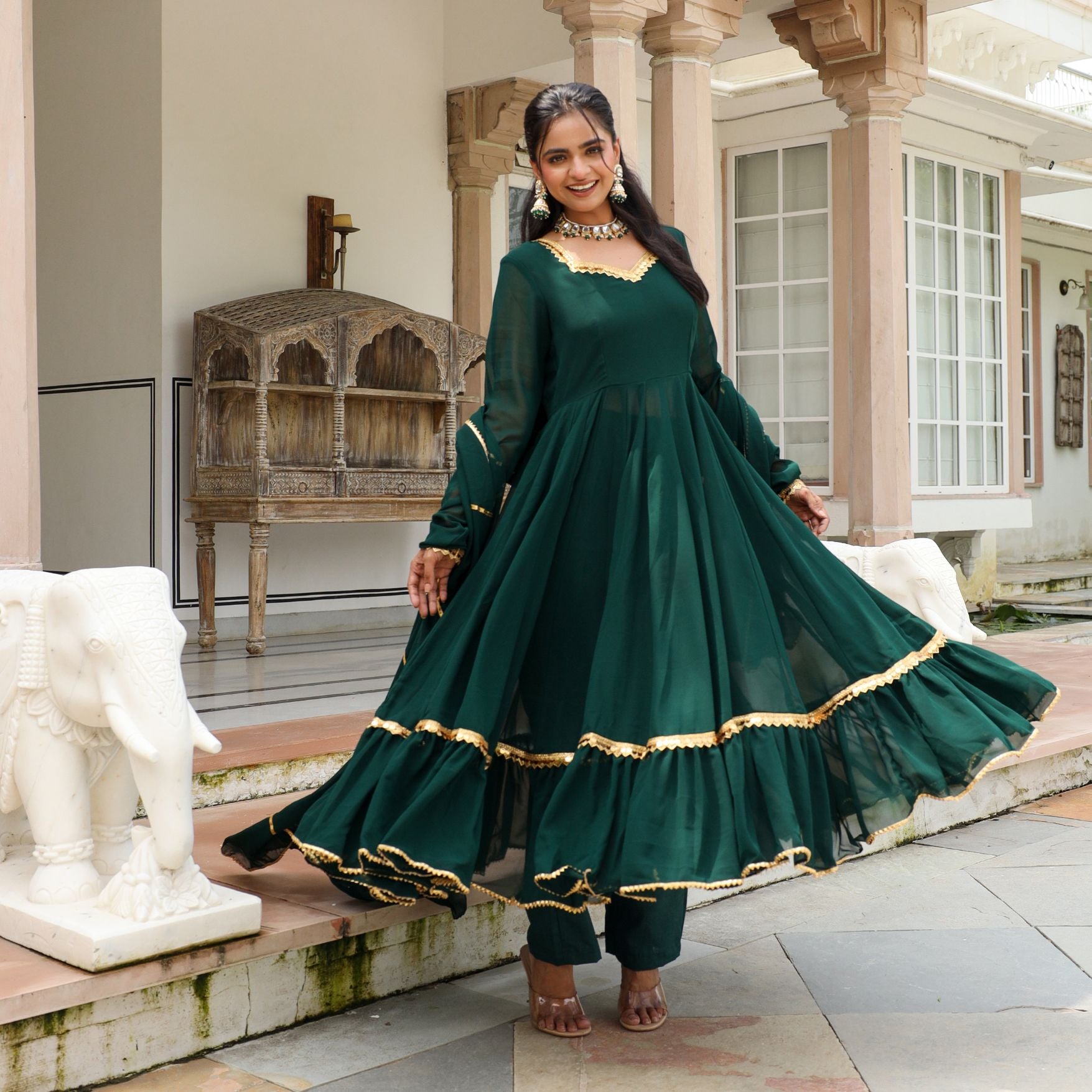 Yashica Green Georgette Anarkali Suit Set XS Yashica Green Georgette Anarkali Suit Set XS