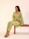 Sage Green Hakoba Kurta Set with Cutwork Embroidery