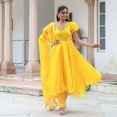 Yellow Zardozi work Organza Anarkali Suit Set