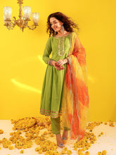 Green Cotton Gota Work Anarkali Suit Set