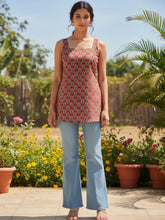 Rust Red Pure Cotton Hand Block Kurti