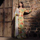 Siya Yellow Floral Maslin Hand Embroidered Suit Set