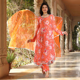 Asheera Eesha Orange floral Anarkali Suit Set