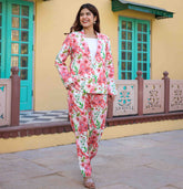 White Floral Printed Blazer Set