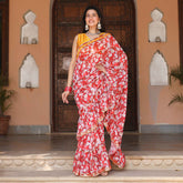 Asheera Red floral Printed Georgette mirror Work Pre stitched 1 min Saree